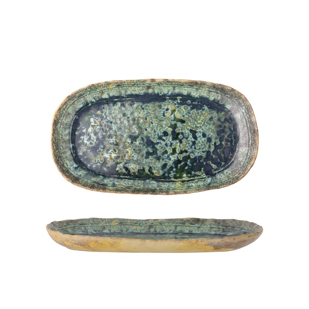 Bloomingville Milani Servierplatte – Steingut in Grün mit perlmuttartiger Glasur, 37 cm