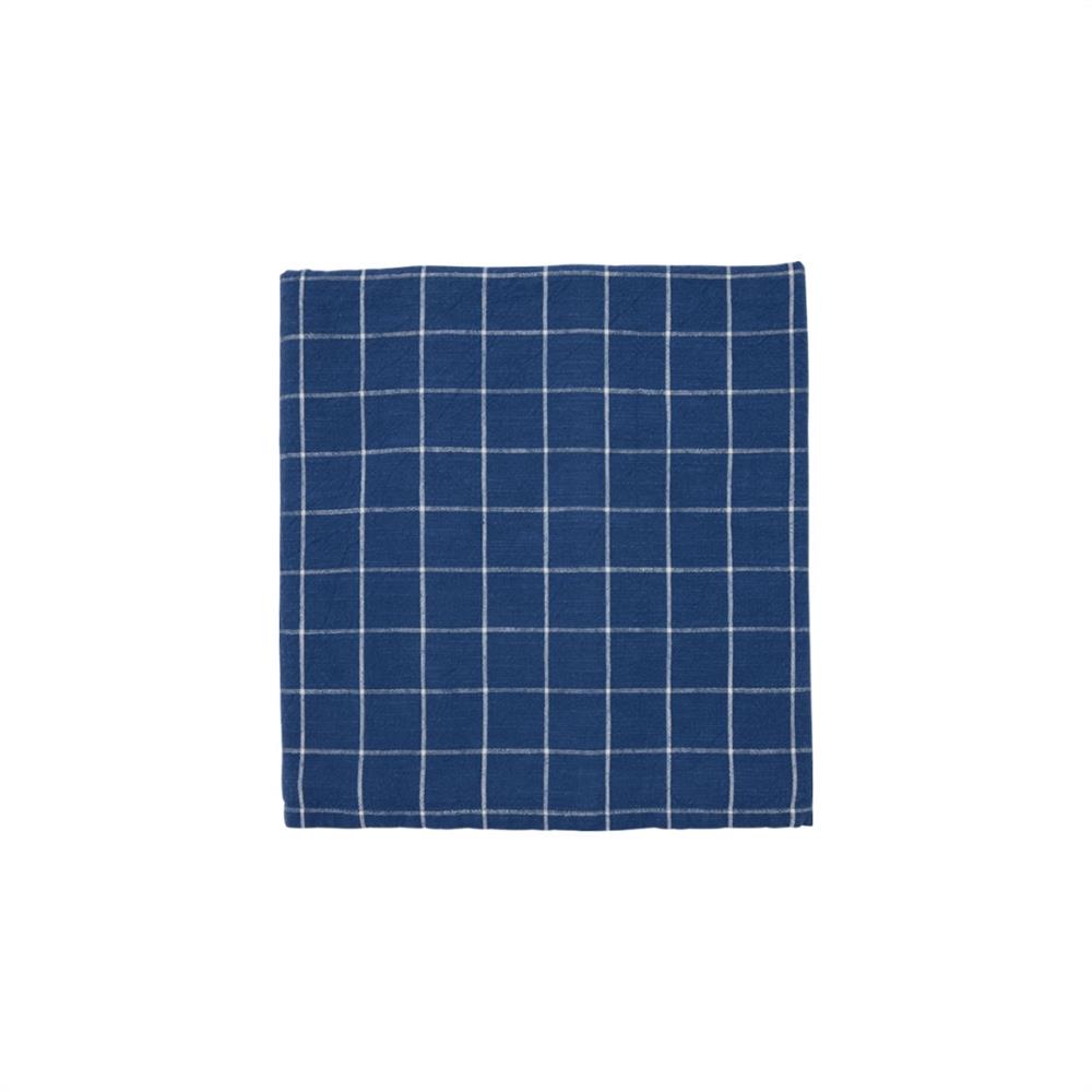 OYOY Gitter Tischdecke 200x140 cm in Dunkelblau mit weißem Gitter aus Bio-Baumwolle