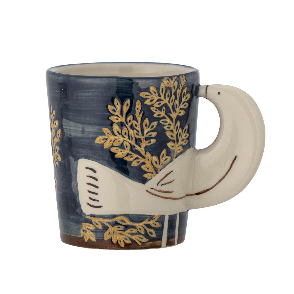 Bloomingville Hezha Tasse Blau 260 ml – Steingut mit Vogelgriff & 3D-Motiv