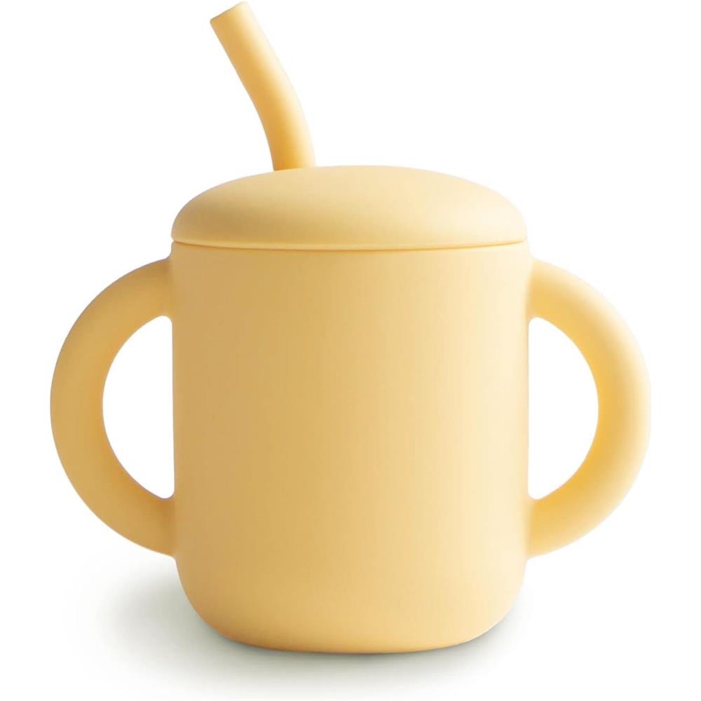 Mushie Silikon-Trinklernbecher mit Strohhalm, Pale Daffodil, BPA-frei