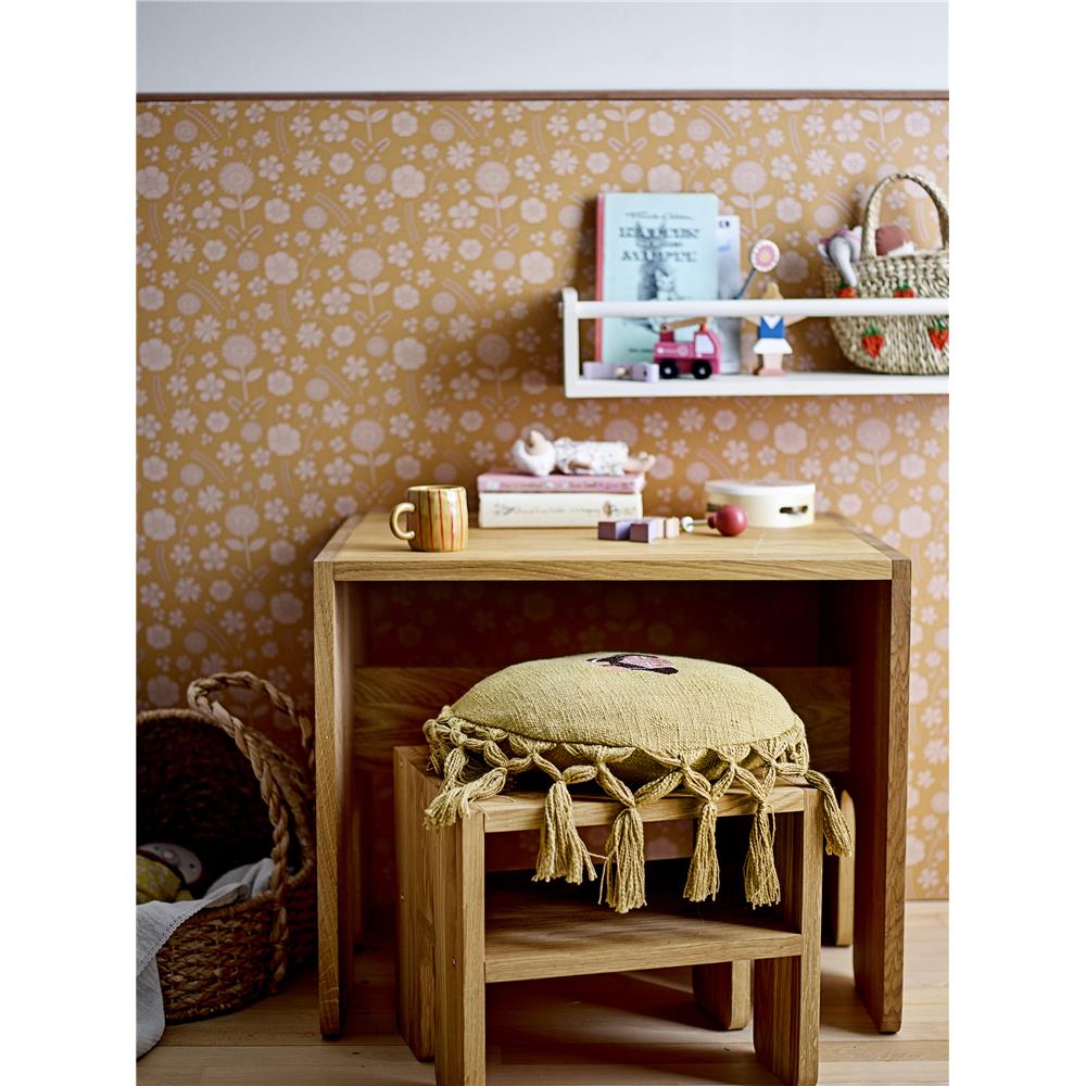 Bloomingville MINI Elinna Kissen, Gelb, Baumwolle, rund, 34 cm, mit großen Quasten