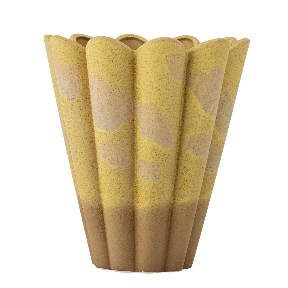 Bloomingville Penn Vase aus Steingut, Gelb – kunstvolle Vase mit gewellten Rändern
