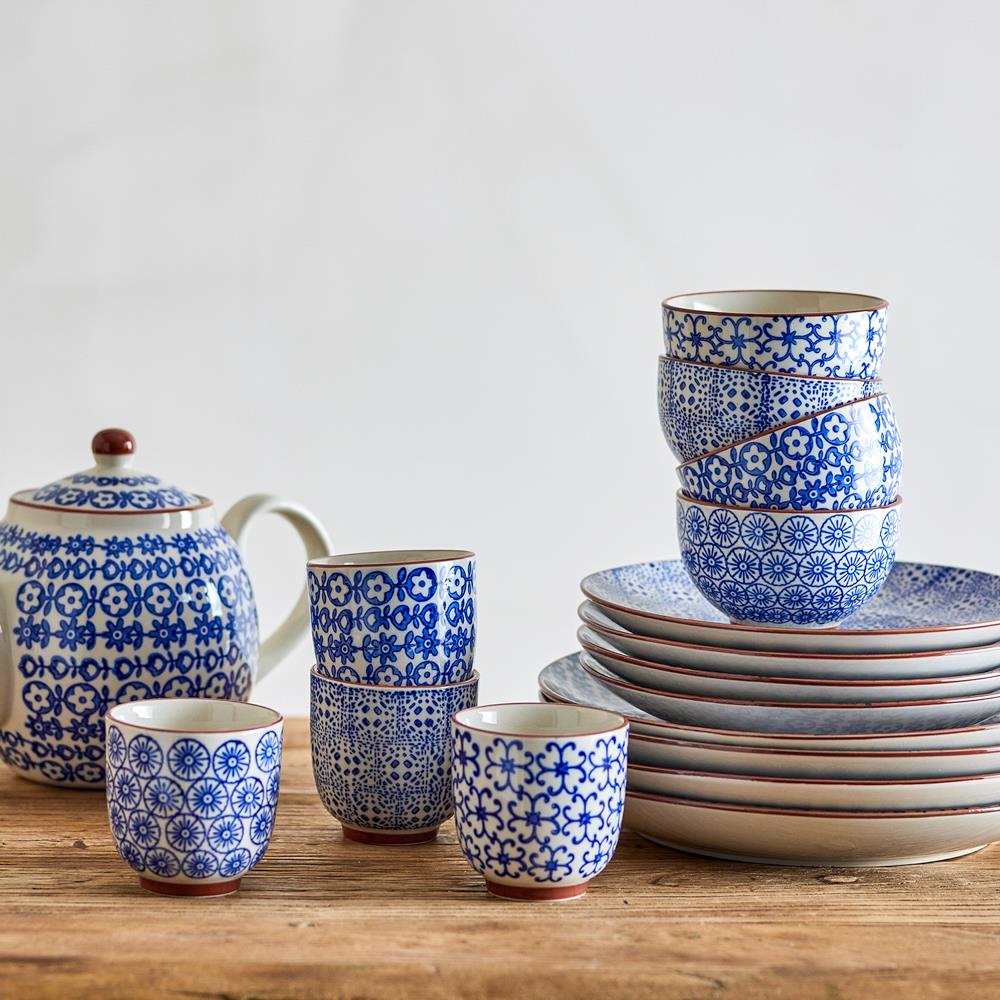 Bloomingville Karine Teller 4er Set 25 cm Steingut blau floral