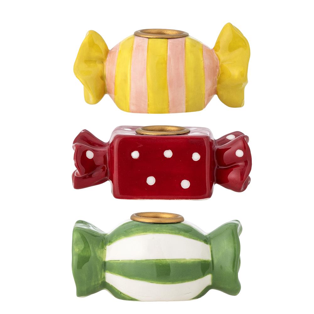 Bloomingville Leiano Kerzenhalter Bunt Steingut 3er Set Bonbon Weihnachtsdeko