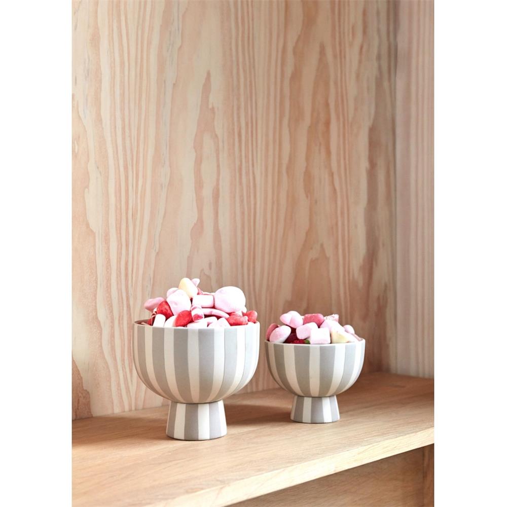 OYOY Toppu Schale - 12,6x10 cm, Beige/Grau gestreift - vielseitig als Dekoschale, Blumentopf, Vase