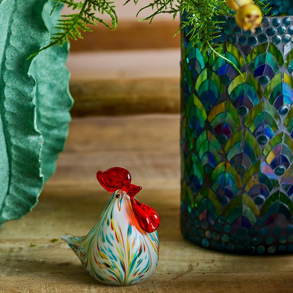 Bloomingville Livie Glasfigur, Rot, Bunt – mundgeblasene Dekofigur in Form eines Huhn