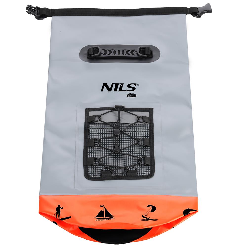 NILS CAMP Wasserdichter Rucksack 25L Grau-Orange - Outdoor Dry Bag Camping Kajak Reisen