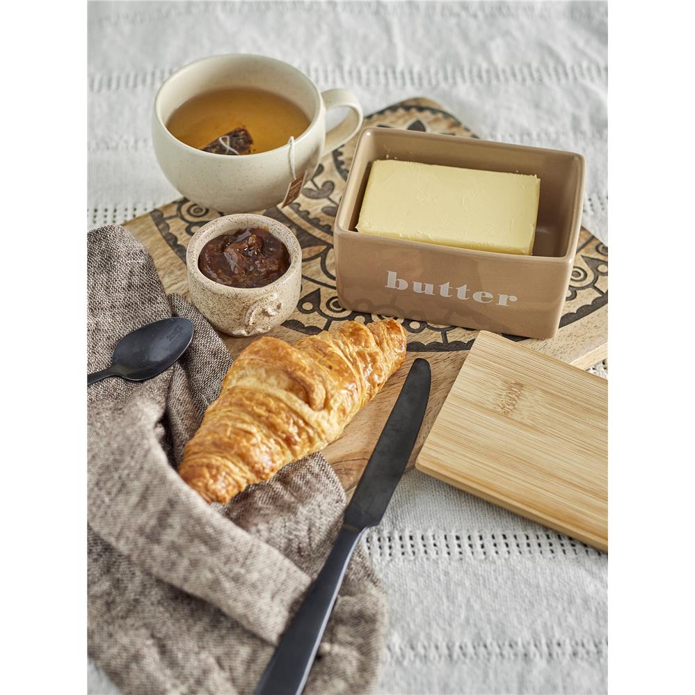 Bloomingville Hanyu Butterdose aus Steingut in Braun mit Bambusdeckel im dänischen Design