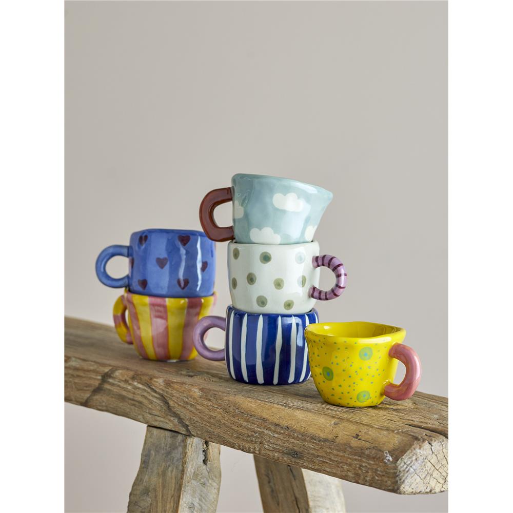 Bloomingville MINI Nini Tasse, Blau mit Wolken, Steingut, Kindertasse, dänisches Design