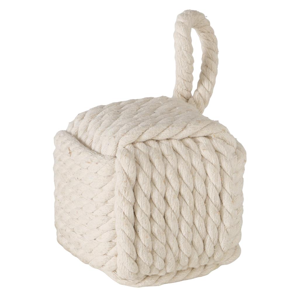 BOLTZE Türstopper quadratisch Strick Beige mit Schlaufe – als Buchstütze, Fensterstopper & Türhalter