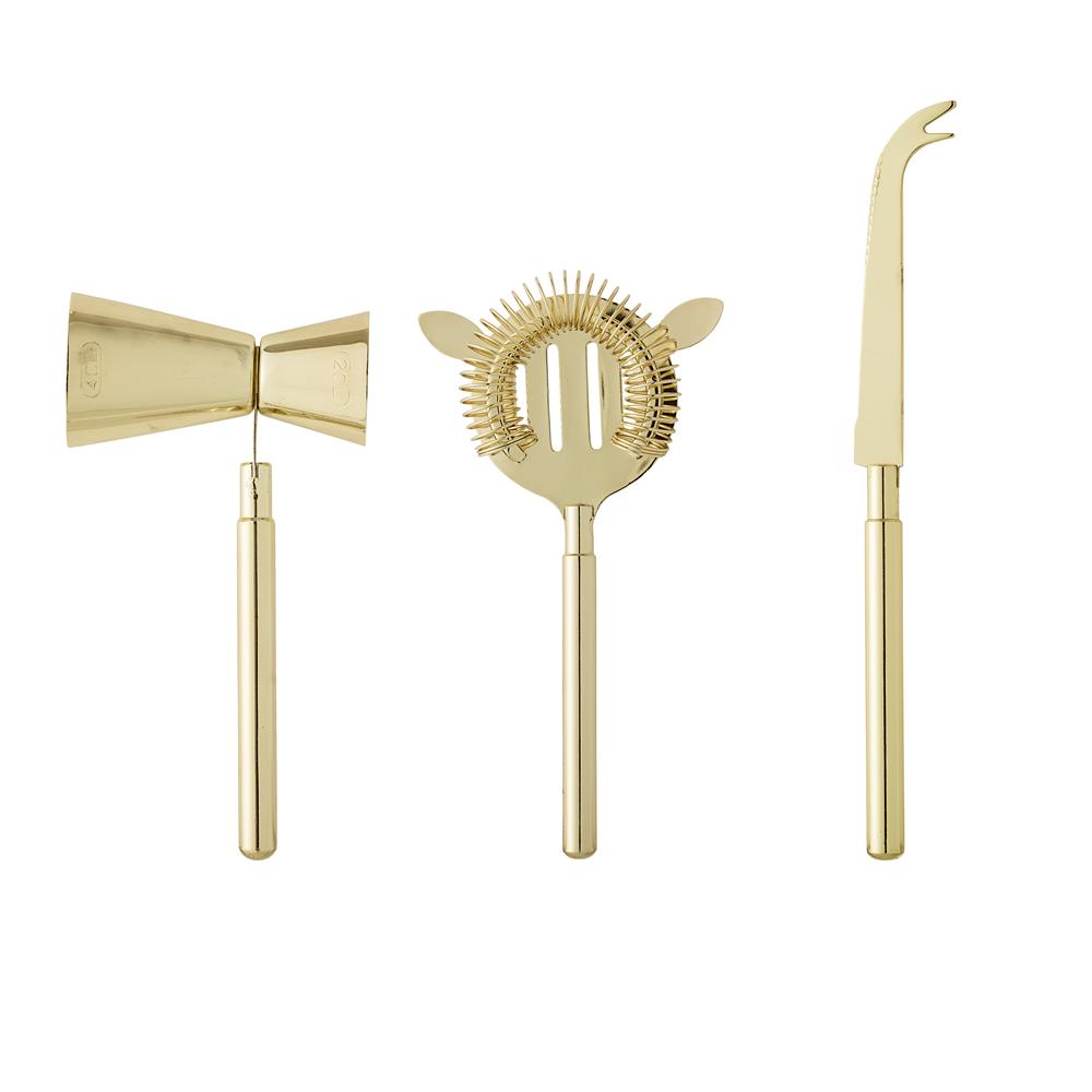 Bloomingville 3-teiliges Cocktail Bar-Set gold Edelstahl elegantes Barzubehör für die Hausbar
