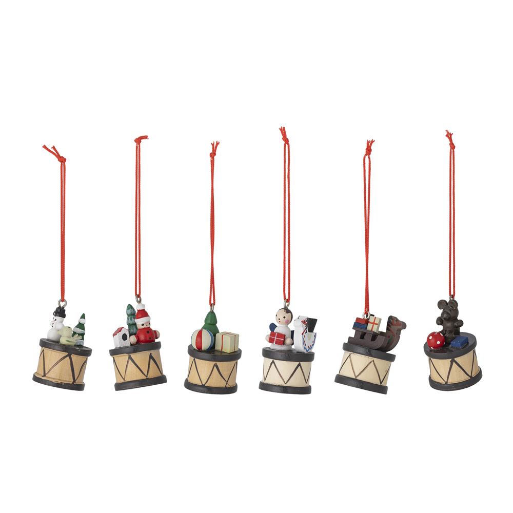 Bloomingville Bertie Weihnachtsanhänger Rot Birkenholz 6er Set Trommeln