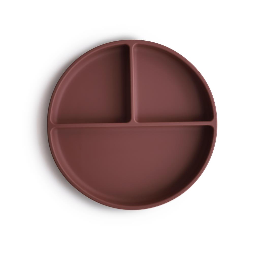 Mushie Silikon-Kinderteller, Woodchuck, Geteilter Teller mit Rutschfestem Saugnapf