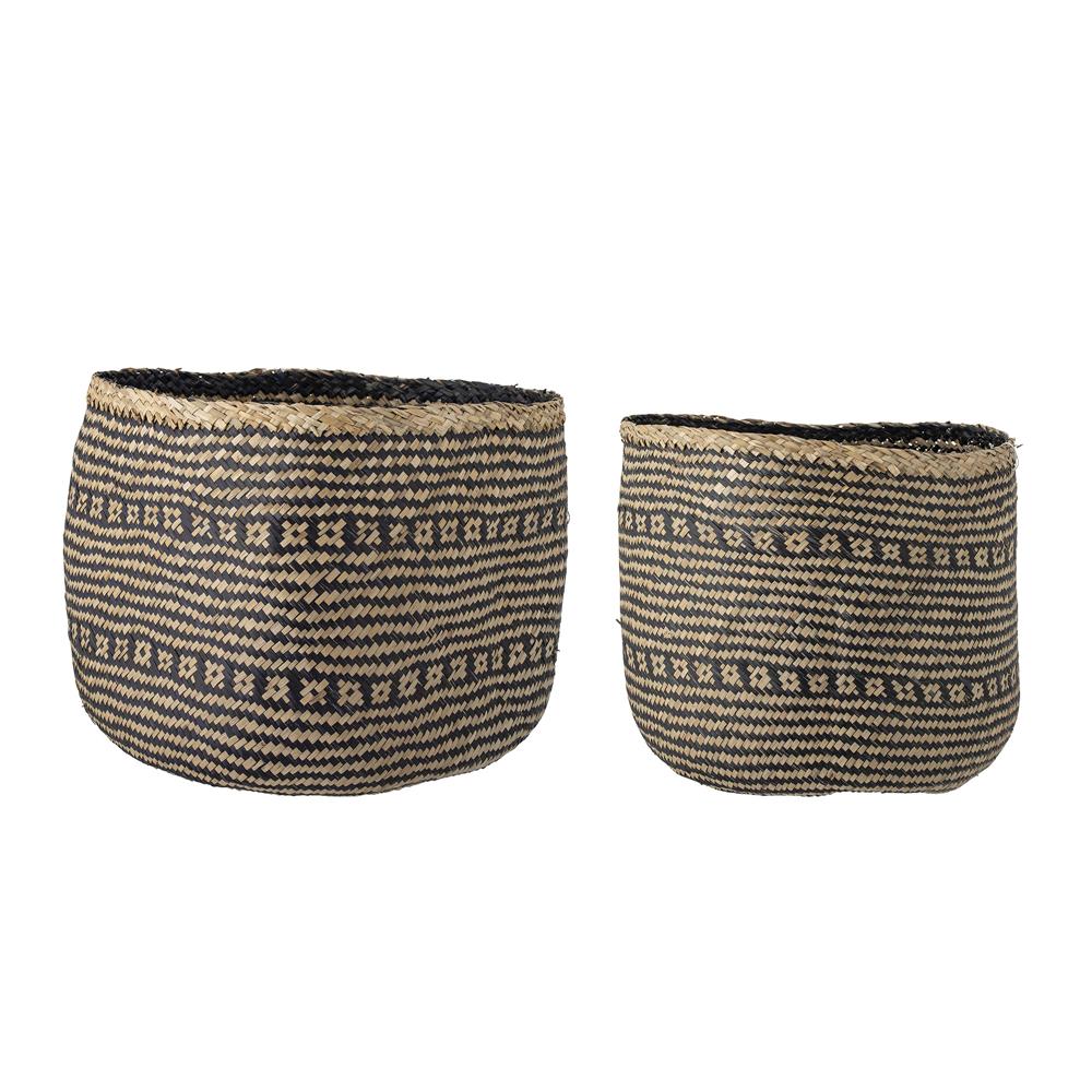 Bloomingville Korb, 2er Set, aus Seegras, in Schwarz und Natur gewebt, dänisches Design