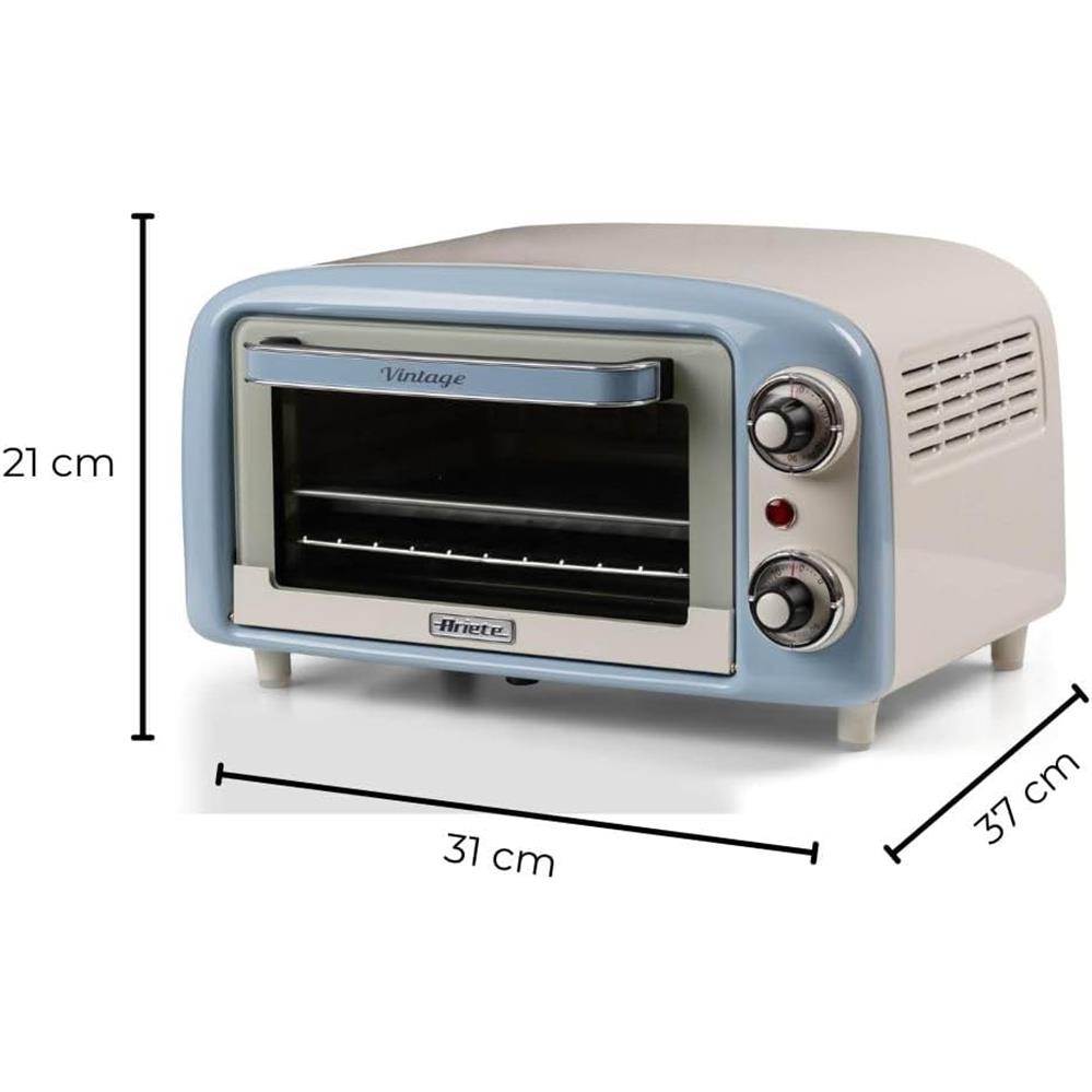 Ariete Vintage Mini Backofen, Blau, 10L Elektrobackofen im Retro-Design, 800W, 230°C