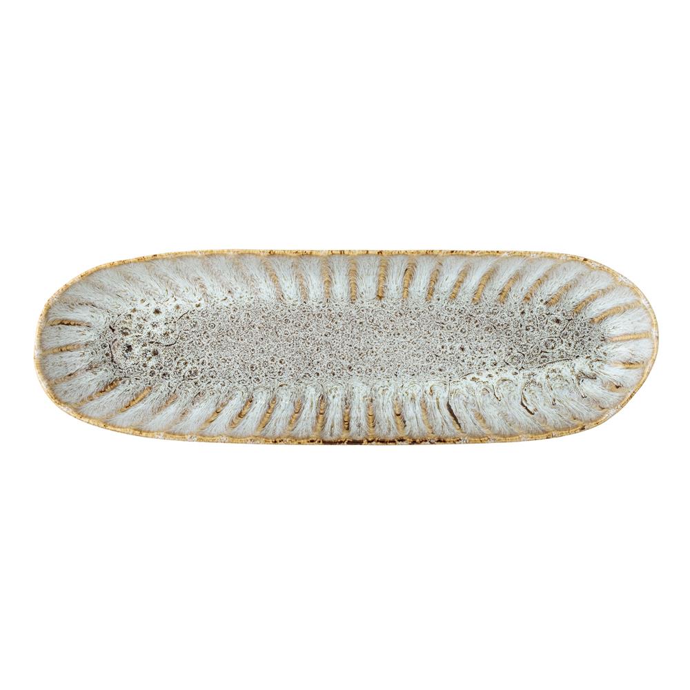 Bloomingville Fleur Servierplatte, Natur, 37,5x12cm, Steingut, dänisches Design