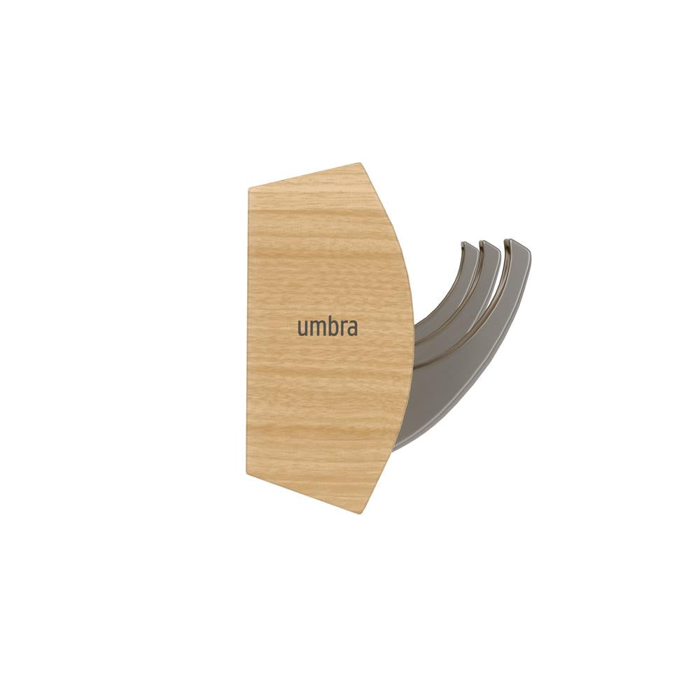 Umbra Flip Wandgarderobe, Garderobenleiste in Natur, mit 3 beweglichen Haken in Silber