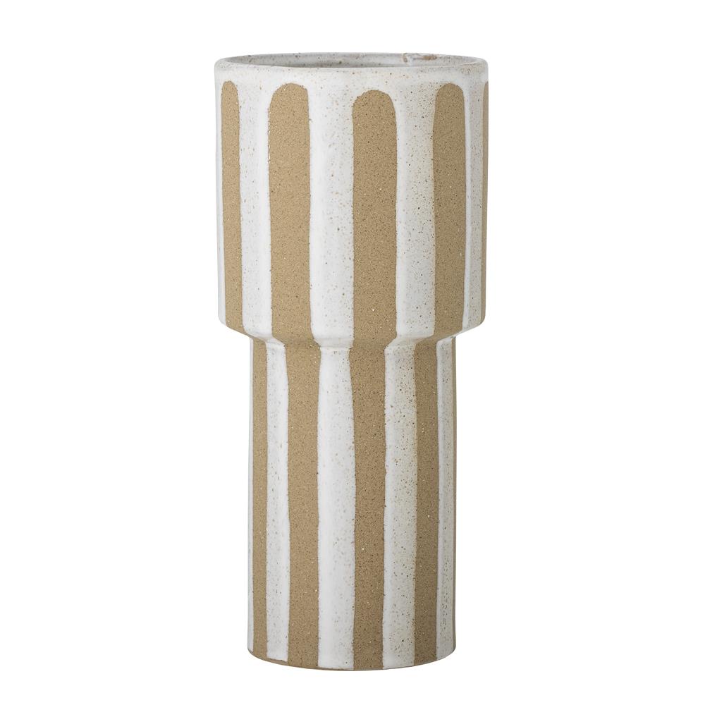 Bloomingville Awah Vase, Natur, Steingut, 28,5 cm, weiß glasiert, wasserfest, skandinavisches Design
