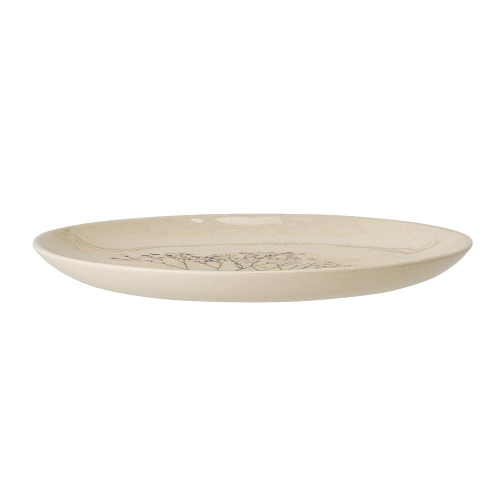 Bloomingville Bea Teller, Natur, 21cm, Steingut, mit Blumenmotiv, dänisches Design