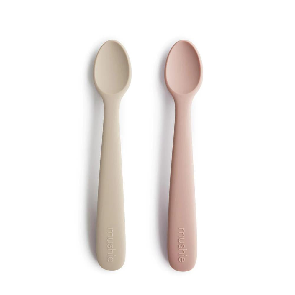Mushie Silikon-Babylöffel 2er Set, Shifting Sand/Blush, BPA-frei