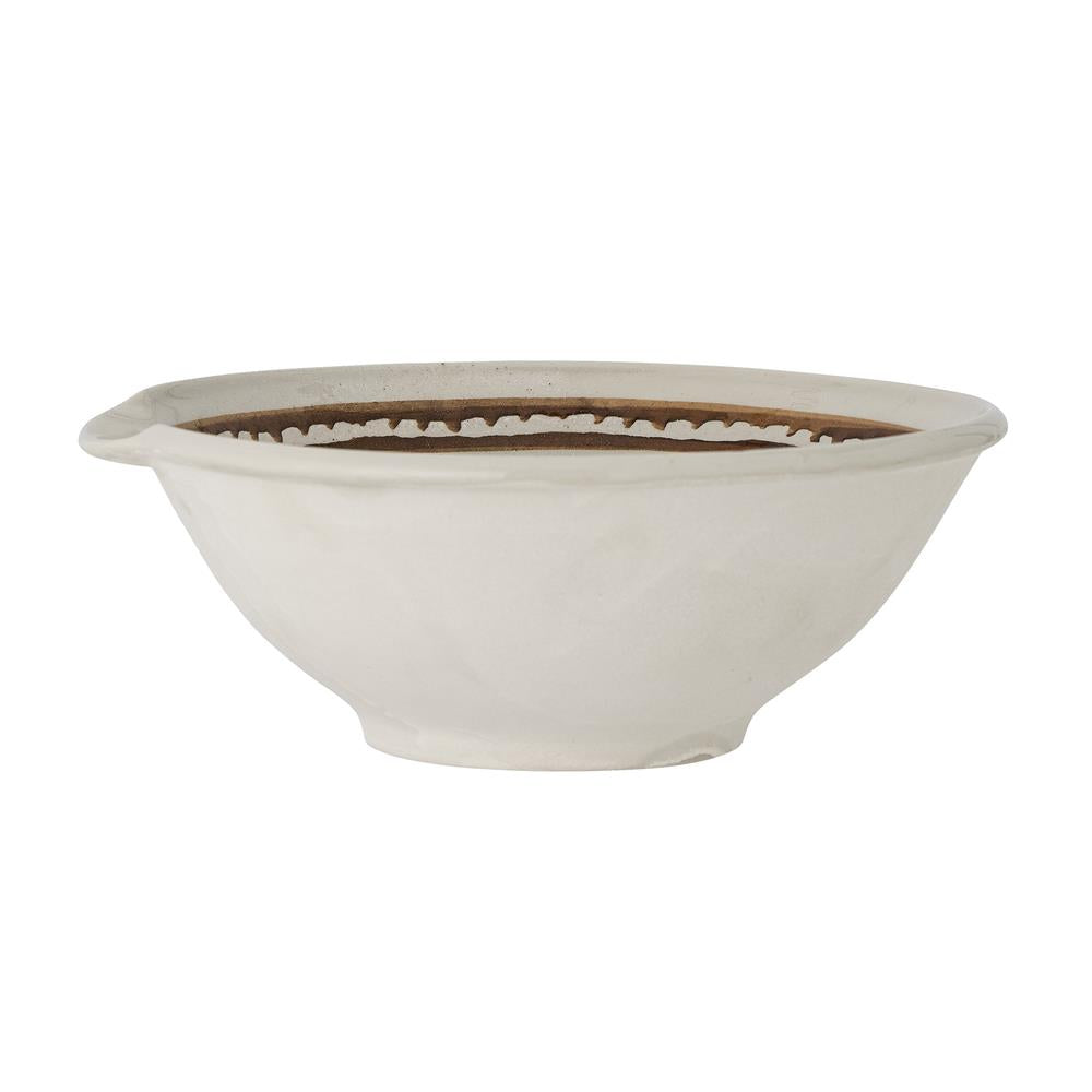 Bloomingville Heikki Schale – braune Steingutschale mit handgemaltem Muster, Ø 26,5 cm