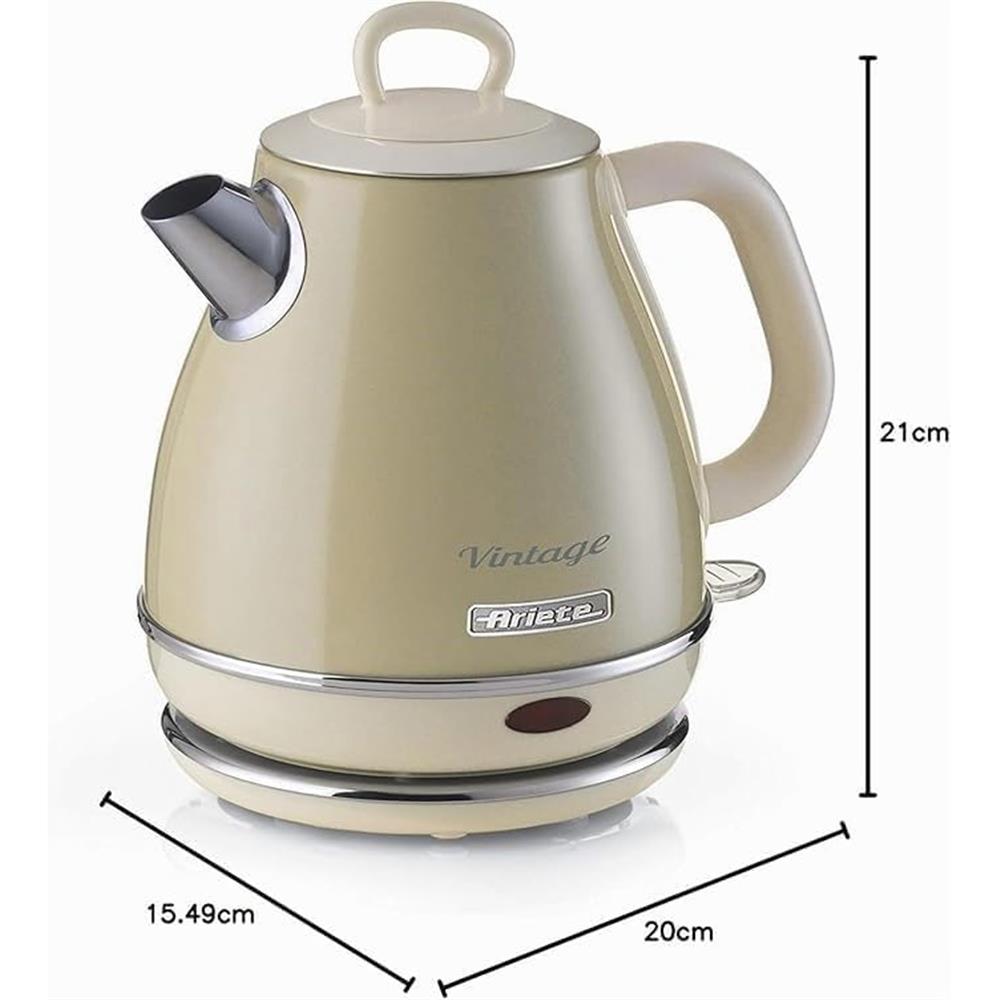 Ariete Vintage Wasserkocher, Beige, Edelstahlkessel, 1630W, Elegantes Retro-Design