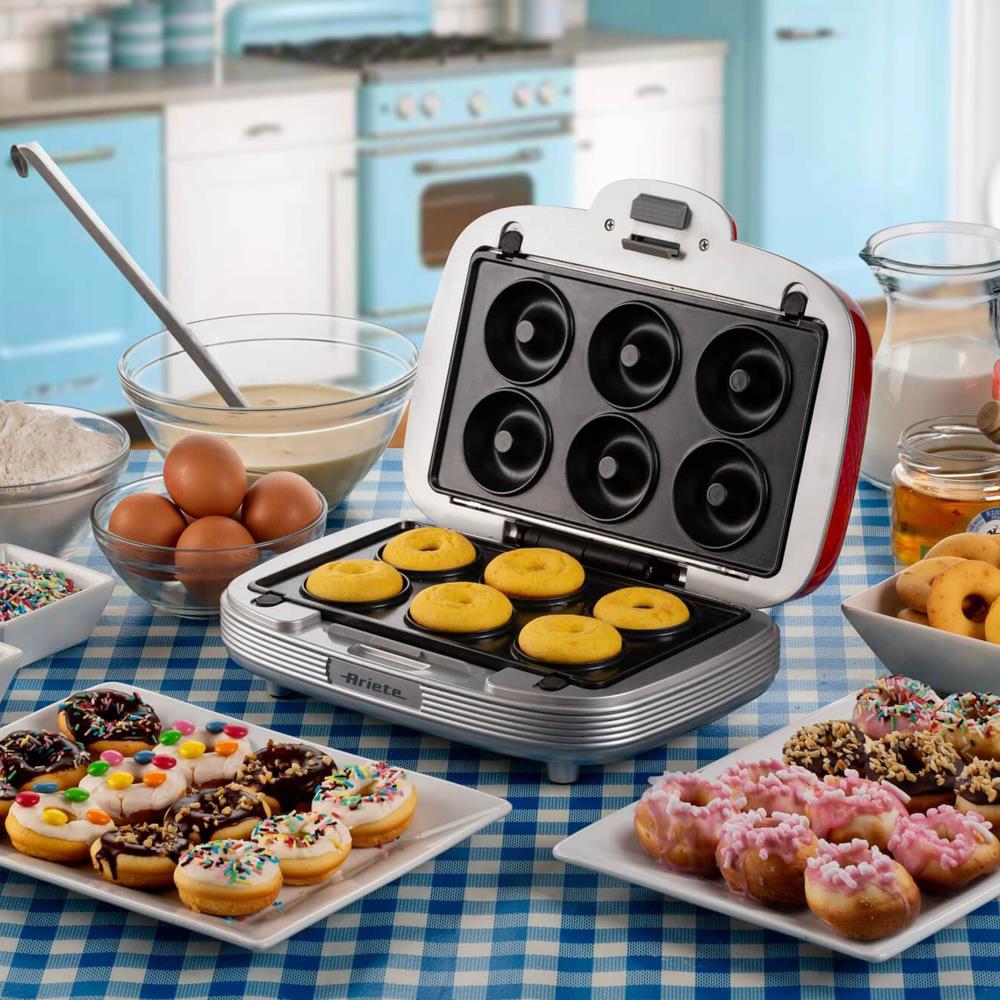 Ariete Party Time 3in1 Snack Maker, Rot, Donuts, Sandwiches, Cookies, Retro-Design, 50er Jahre-Stil