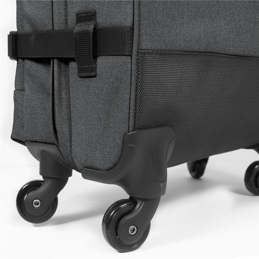 Eastpak TRANS4 S, Kleiner Reisetrolley, Black Denim (grau), 44L, Rollkoffer mit 4 Rädern und TSA-Schloss