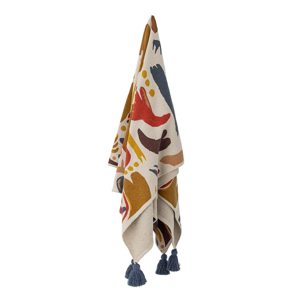 Bloomingville Horus Decke Orange 160x130 cm – mit recycelter Baumwolle mit Fransen