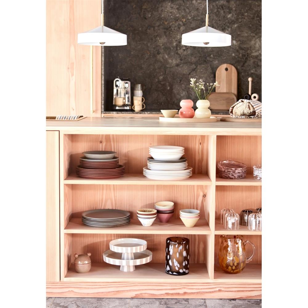 OYOY Toppu Tablett - 27x9 cm, Beige/Grau gestreift - als Tortenständer, Tortenplatte, Obstschale