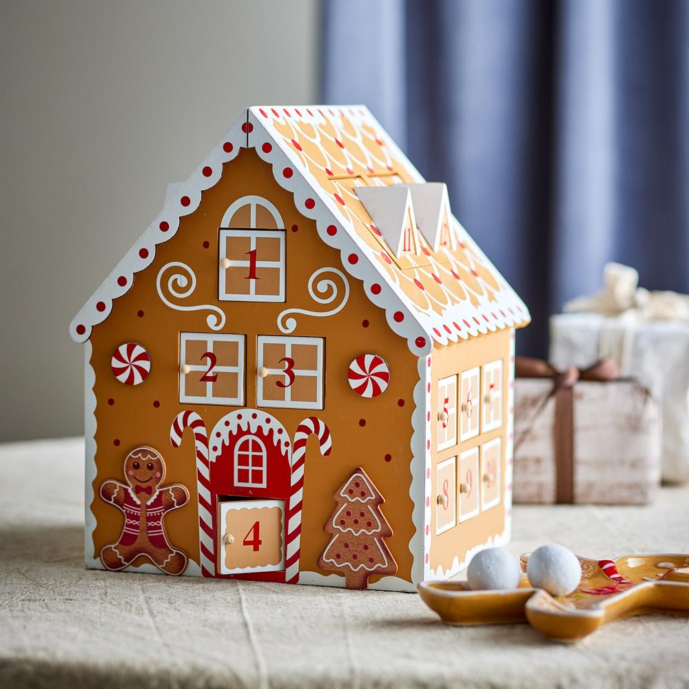 Bloomingville Ginnie Adventskalender Braun MDF Weihnachtsdeko Hausform