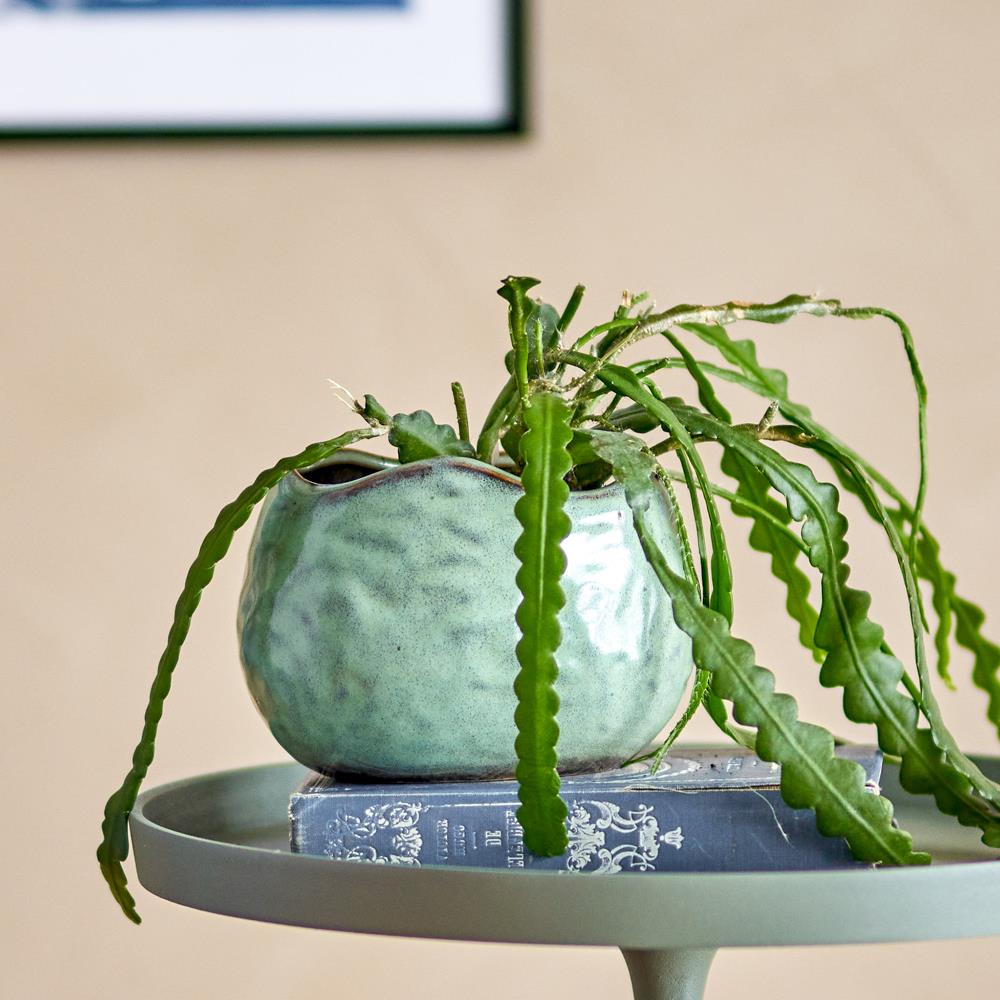 Bloomingville Pennie Blumentopf Grün Steingut L16,5xH11xW13 cm – glänzender Pflanztopf