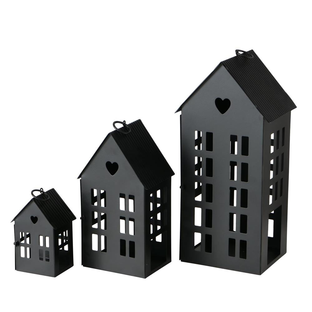 BOLTZE Laterne Alamo Haus 3er Set Indoor Schwarz Metall