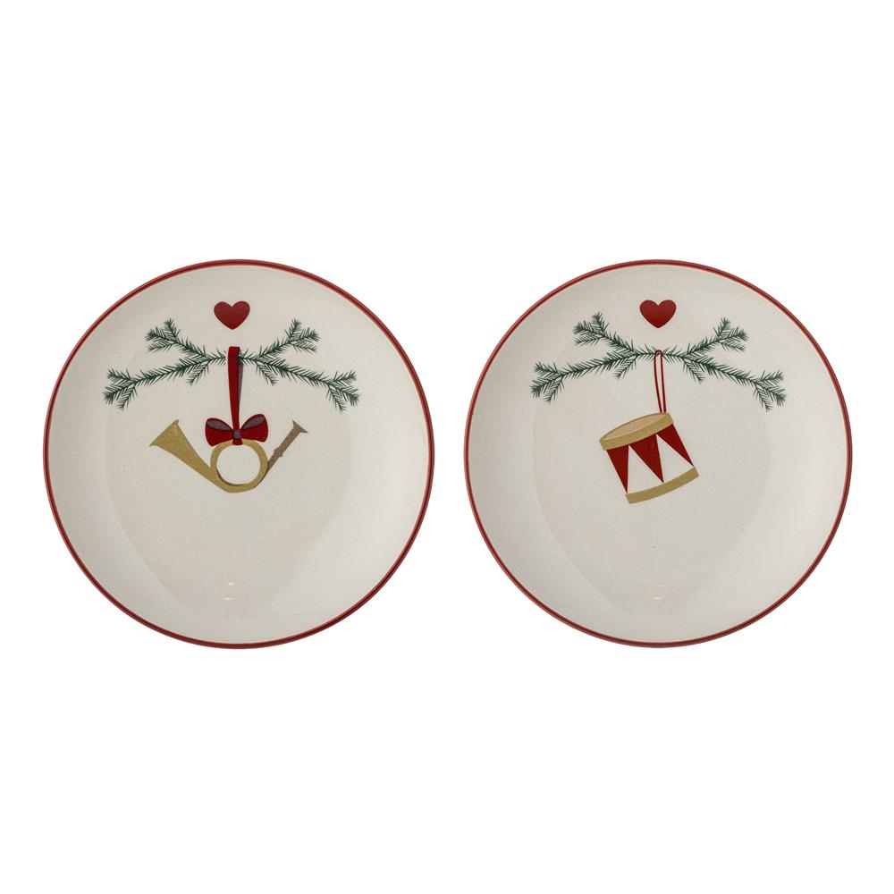 Bloomingville Yule Teller, 2er Set – Weihnachtsteller Ø16 cm mit Weihnachtsmotiven, dänisches Design