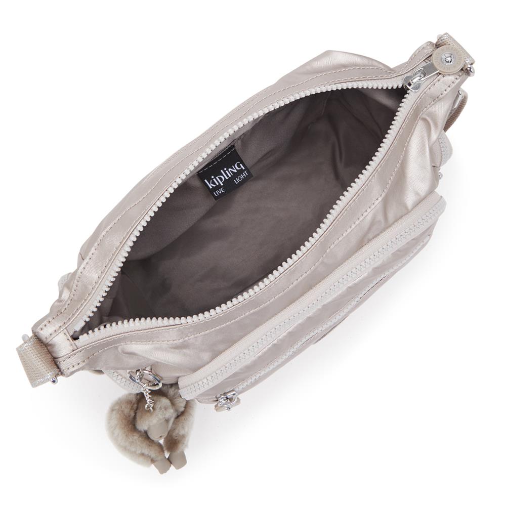 Kipling GABBIE S, Kleine Umhängetasche, Metallic Glow (beige), Schultertasche mit vielen Fächern