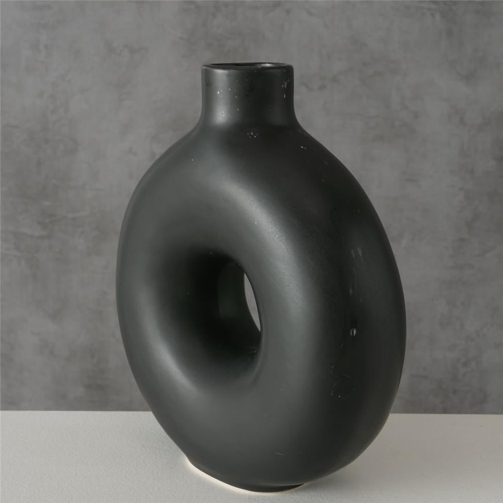 BOLTZE Vase Lanyo 20cm Steingut Matt Schwarz Modernes Design