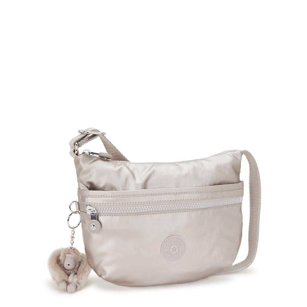 Kipling ARTO S, Kleine Umhängetasche, Metallic Glow (beige), Schultertasche mit Reißverschluss
