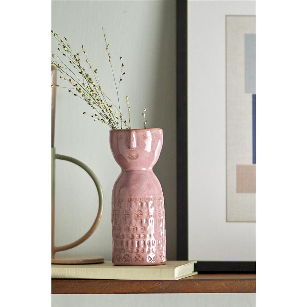 Bloomingville Embla Vase in Pink, 14,5cm, aus Steingut handgefertigt