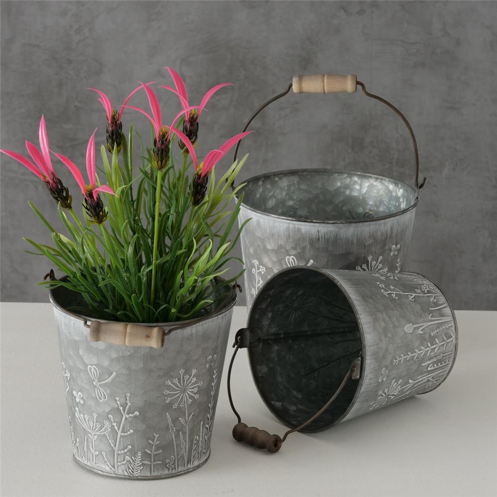 BOLTZE Eimer Silene 15cm Zink Blumentopf Pflanzgefäß Zinkeimer Übertopf Shabby Chic