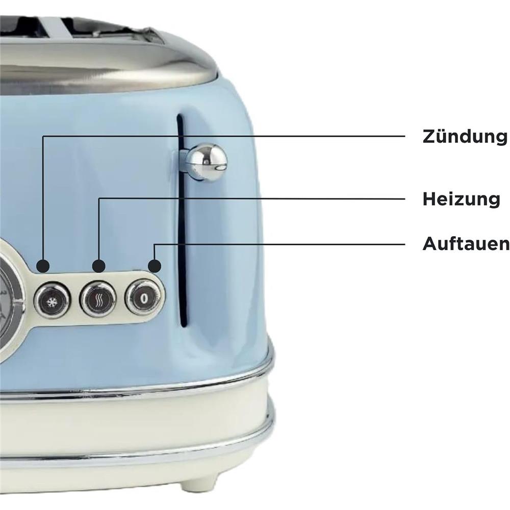 Ariete Vintage Toaster, Blau, 4-Scheiben-Toaster mit 6 Bräunungsstufen, 1600W