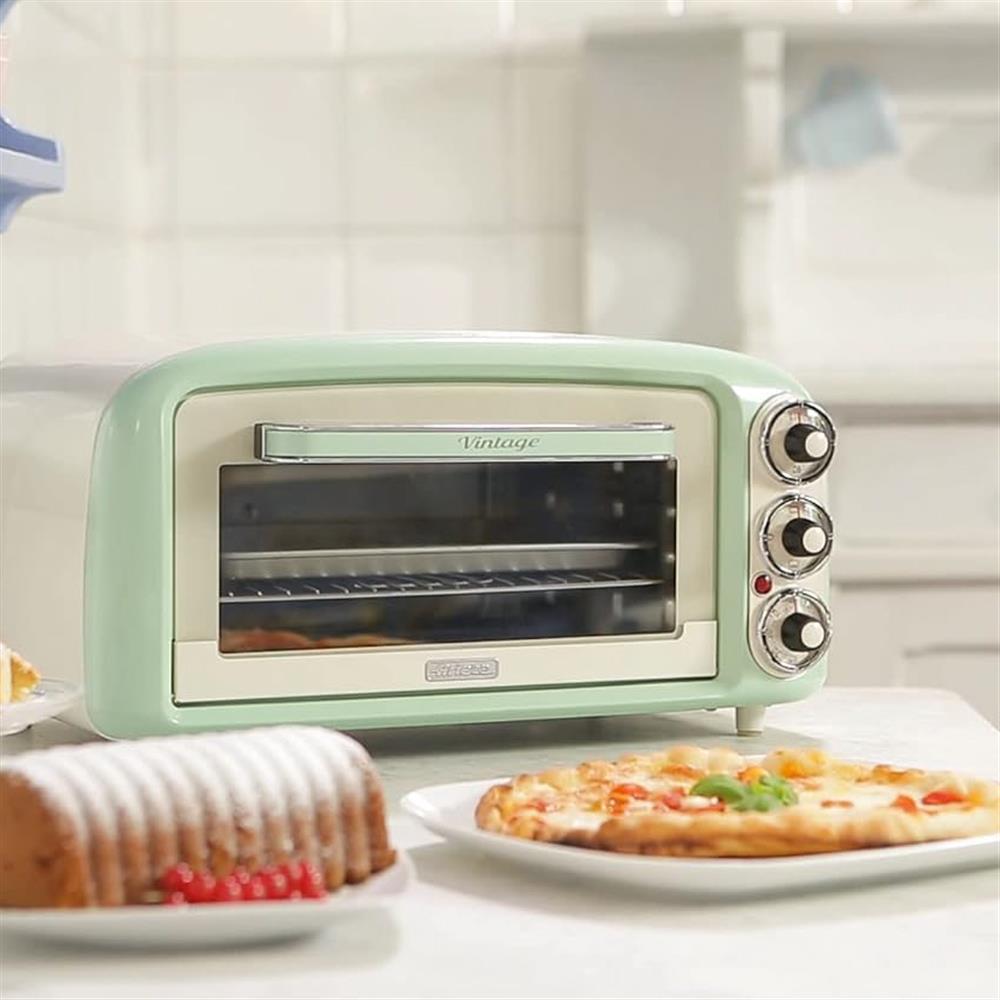 Ariete Vintage Mini Backofen, Grün, 18L Elektrobackofen im Retro-Design, 1380W, 230°C