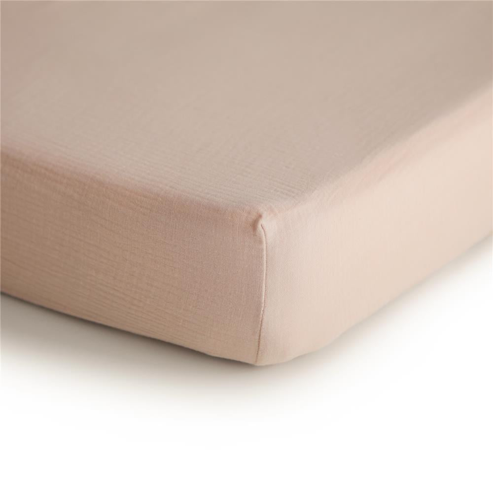 Mushie Extra weiches Musselin-Kinderbettlaken, Blush, 132x71cm Spannbettlaken