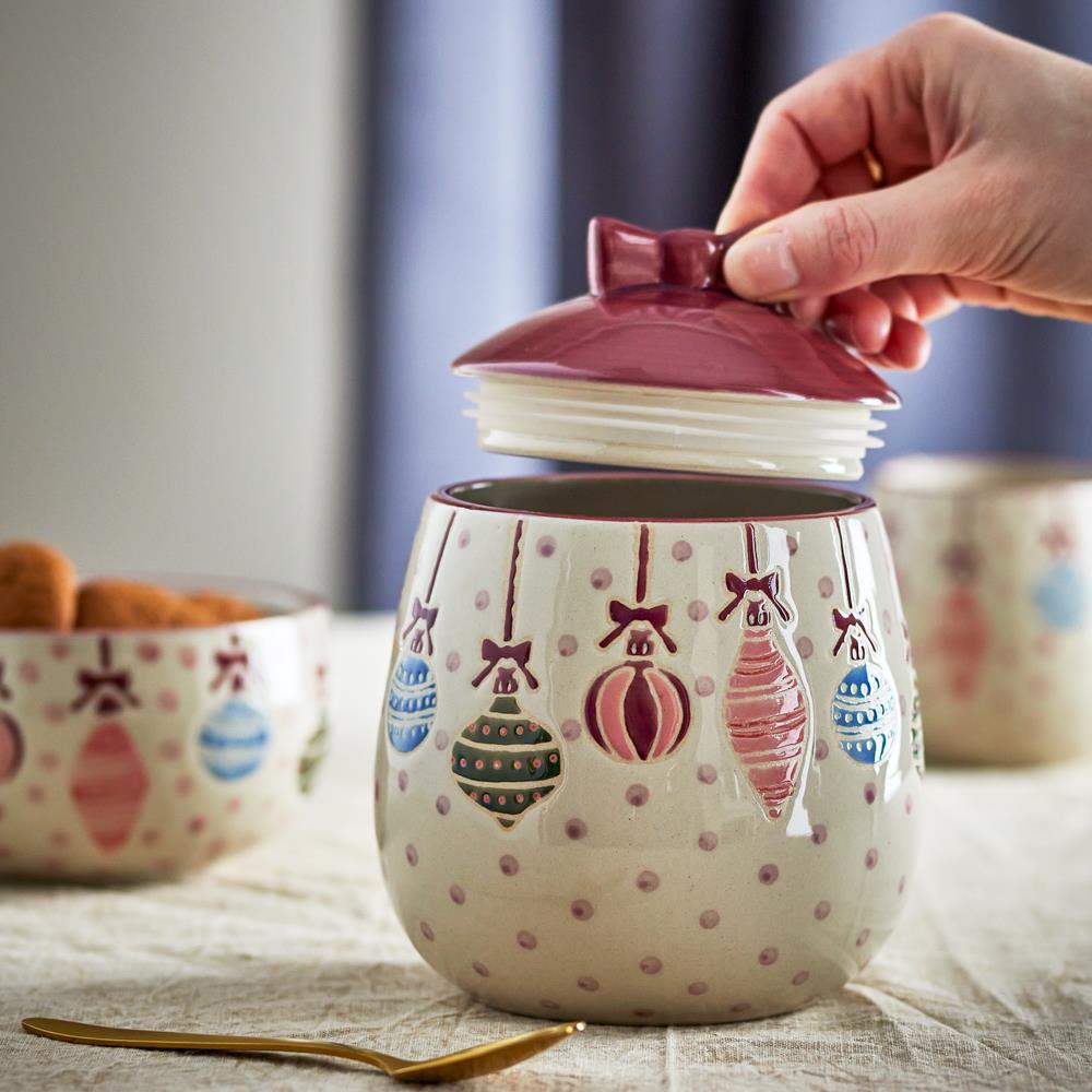 Bloomingville Ornamentia Gefäß mit Deckel Bunt Steingut Weihnachtsdose 890 ml