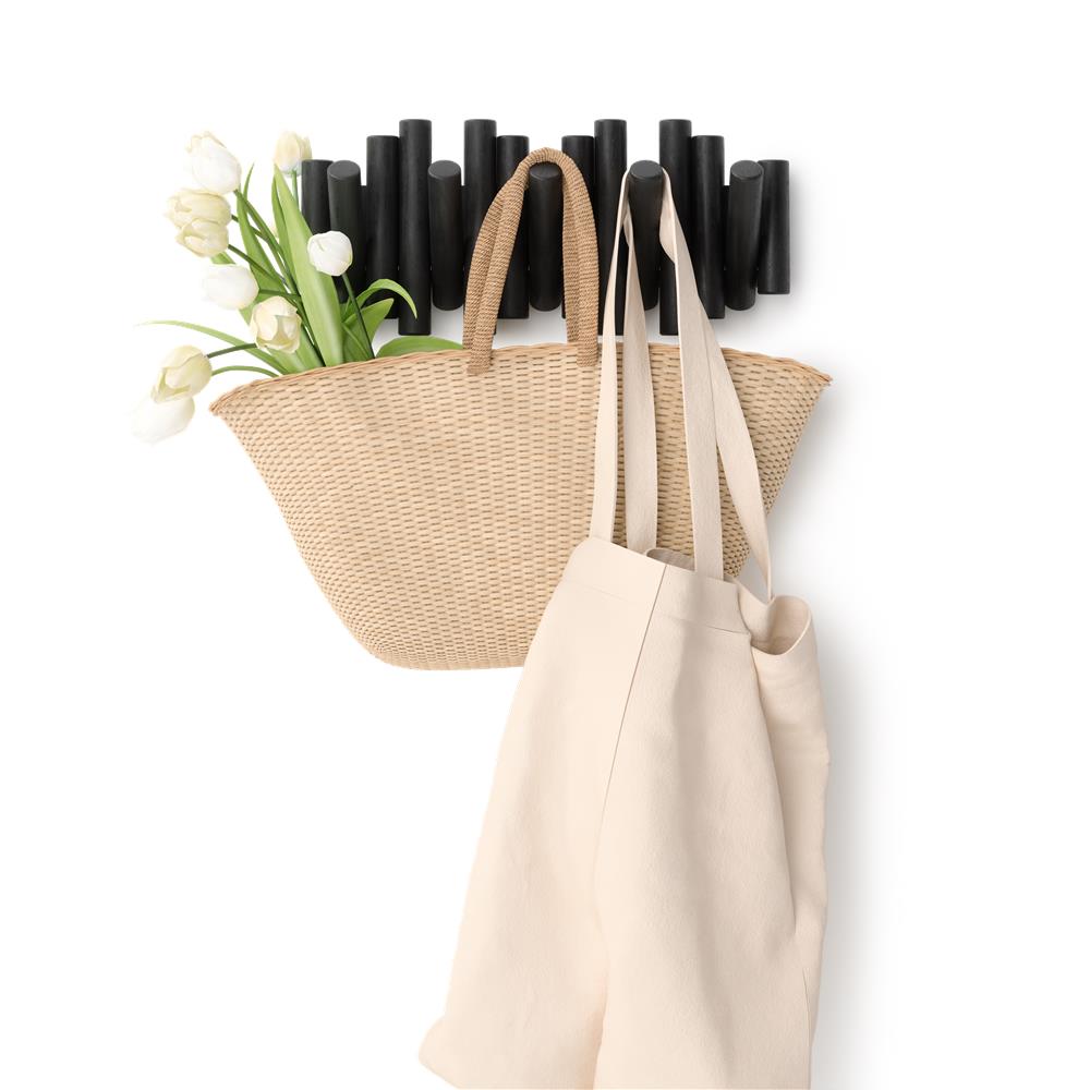 Umbra Picket - Moderne Garderobenleiste mit 5 Garderobenhaken, Schwarz, aus Kiefernholz