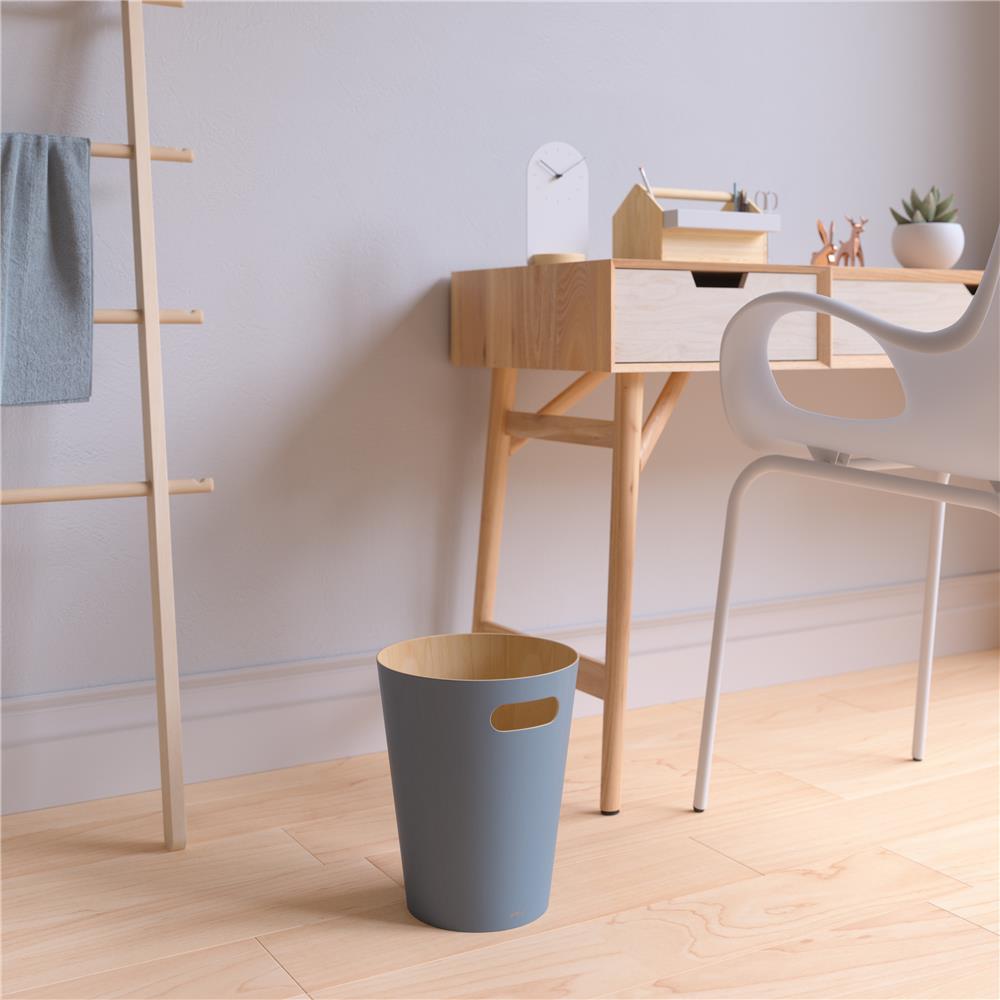 Umbra Woodrow Abfalleimer, Schieferblau/Holz, 7,5 Liter, Zweifarbiger Papierkorb