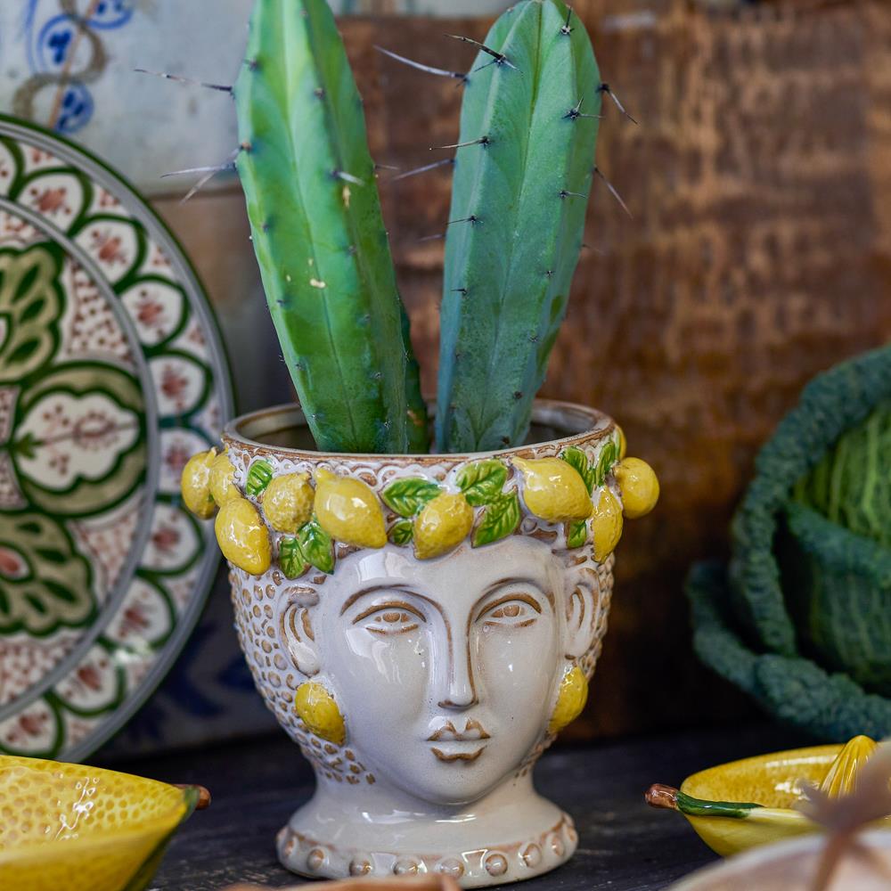 Bloomingville Limone Blumentopf Steingut gelb D16,5xH16 cm mediterranes Design