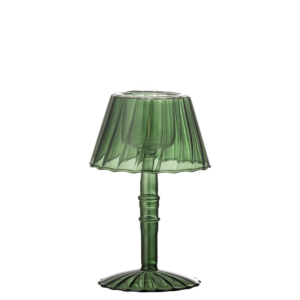 Bloomingville Lumi Teelichthalter, Grün, Glas, D10,5xH18 cm, elegantes Design, stimmungsvolles Licht