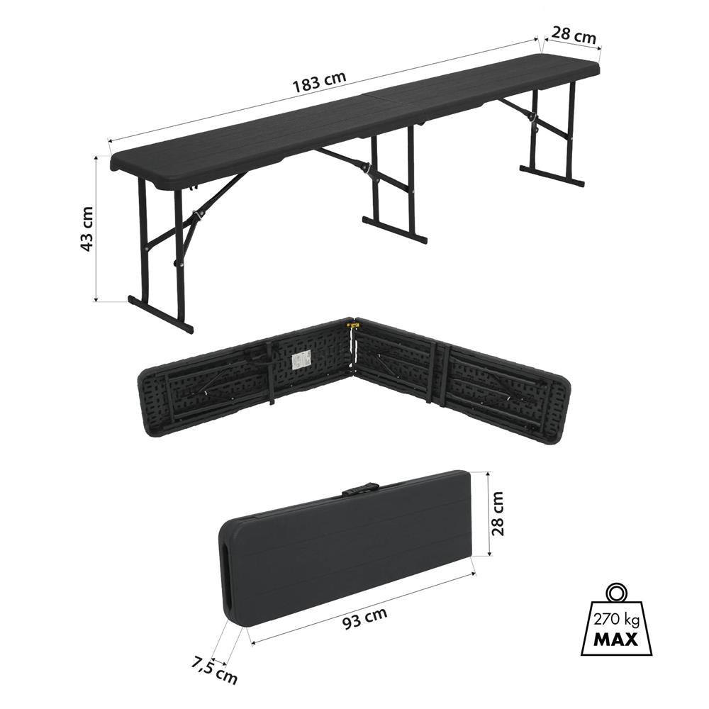 NILS CAMP Klappbank 180 cm Dunkelgrau für Garten Camping Events faltbare Sitzbank Outdoor