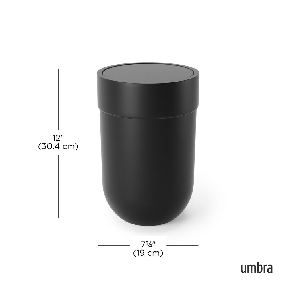 Umbra Touch Abfalleimer 6 L mit Schwingdeckel, in Schwarz, Kosmetikeimer, Papierkorb, Badezimmereimer
