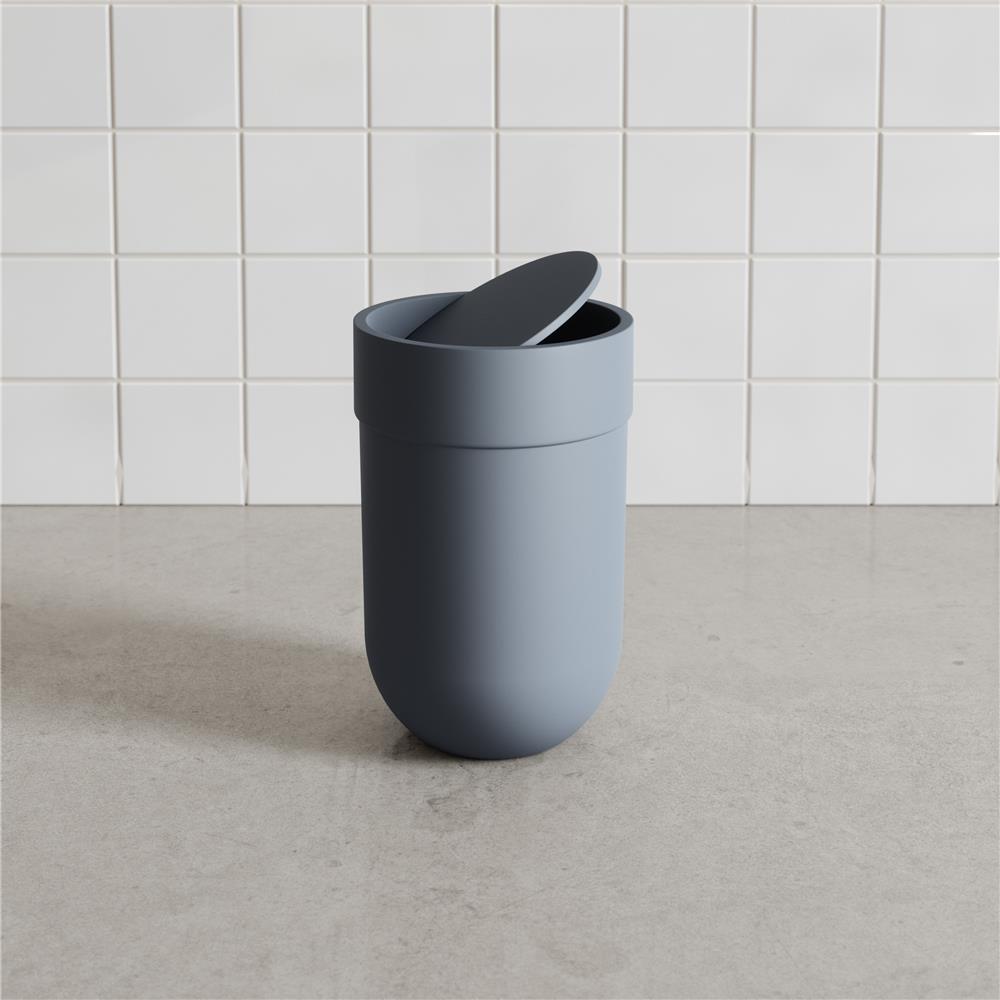Umbra Touch Abfalleimer 6 L mit Schwingdeckel, in Schieferblau, Kosmetikeimer, Papierkorb, Badezimmereimer